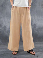 Women's Casual Solid Pockets Cotton and Linen Wide Leg Pants