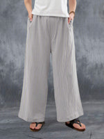 Women's Casual Solid Pockets Cotton and Linen Wide Leg Pants