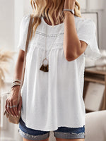 Loose Plain Casual Lace Short Sleeve Shirt