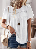 Loose Plain Casual Lace Short Sleeve Shirt