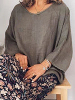 Plain Casual O Neck Long Sleeve Blouse