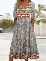 Women'S Long Mixed Color Round Neck Loose Dress