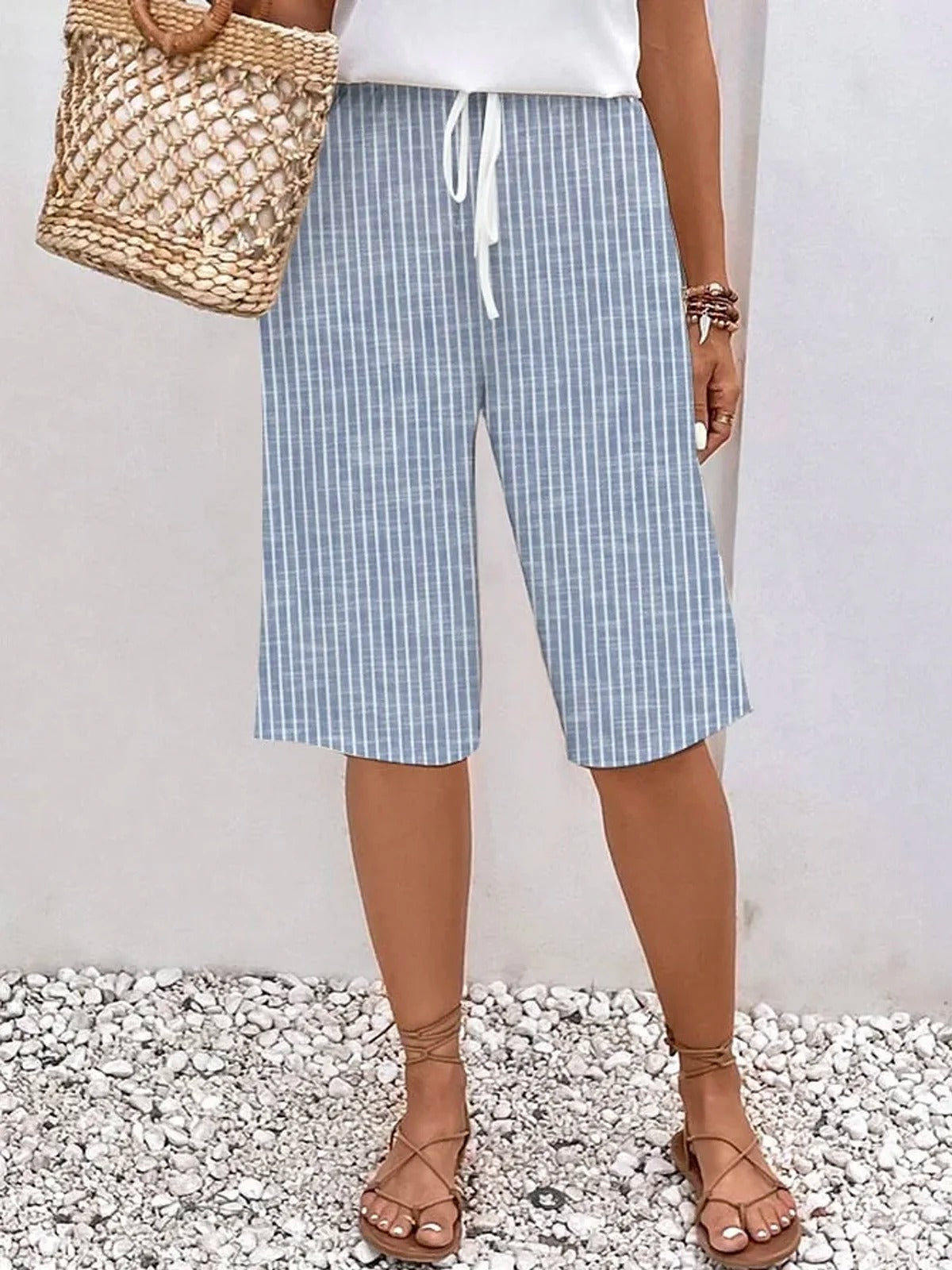 Casual Solid Color Striped Quarter Pants