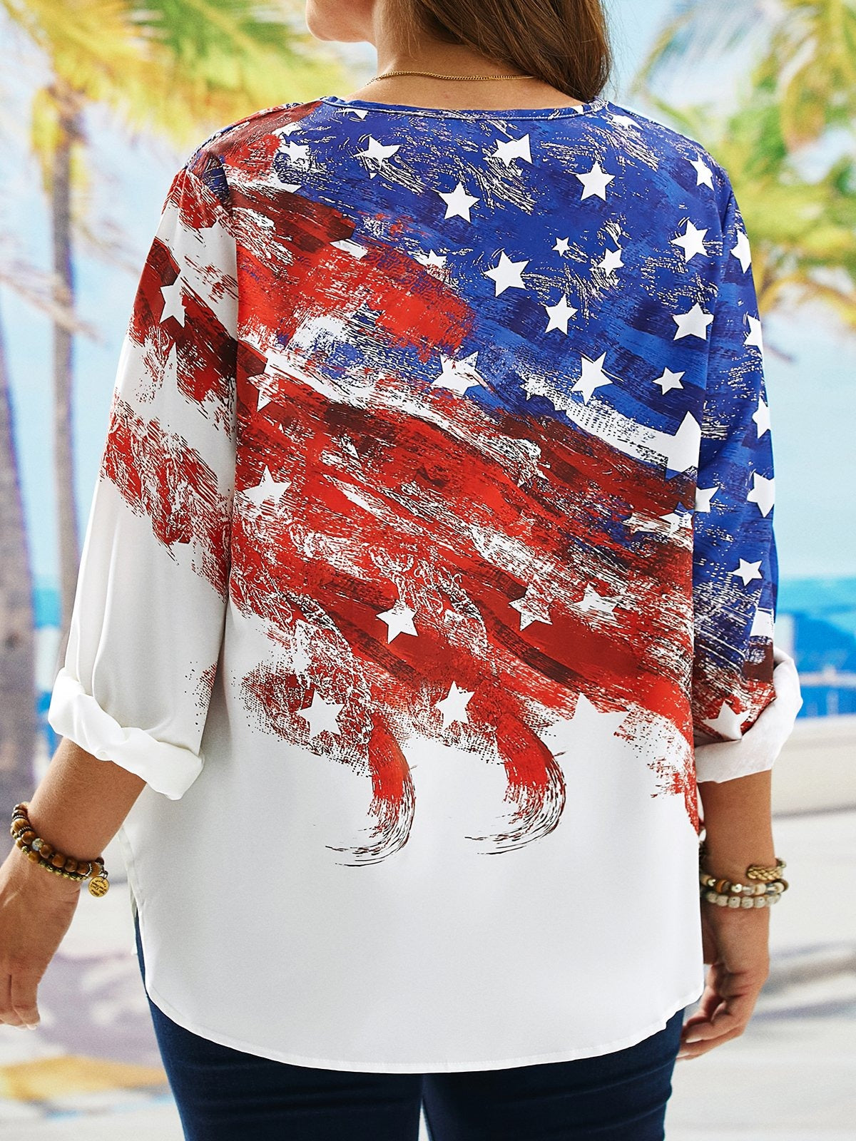 Independence Day America Flag Casual Long Sleeve Blouse
