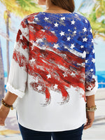 Independence Day America Flag Casual Long Sleeve Blouse