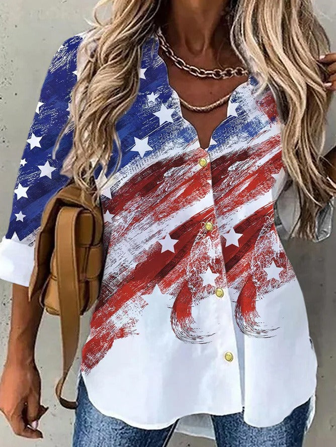 Independence Day America Flag Casual Long Sleeve Blouse