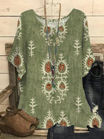 Women's Crew Neck Short Sleeve Ethnic Regular Loose Shirt