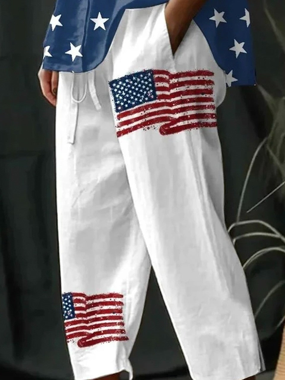 America Flag Pockets Casual Loose Pants