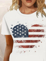 America Flag Print Crew Neck Short Sleeves Casual Loose T-shirt