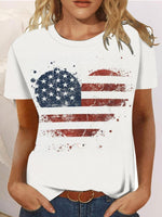America Flag Print Crew Neck Short Sleeves Casual Loose T-shirt