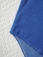 Blue Crew Neck Half Sleeves Loose Blouse