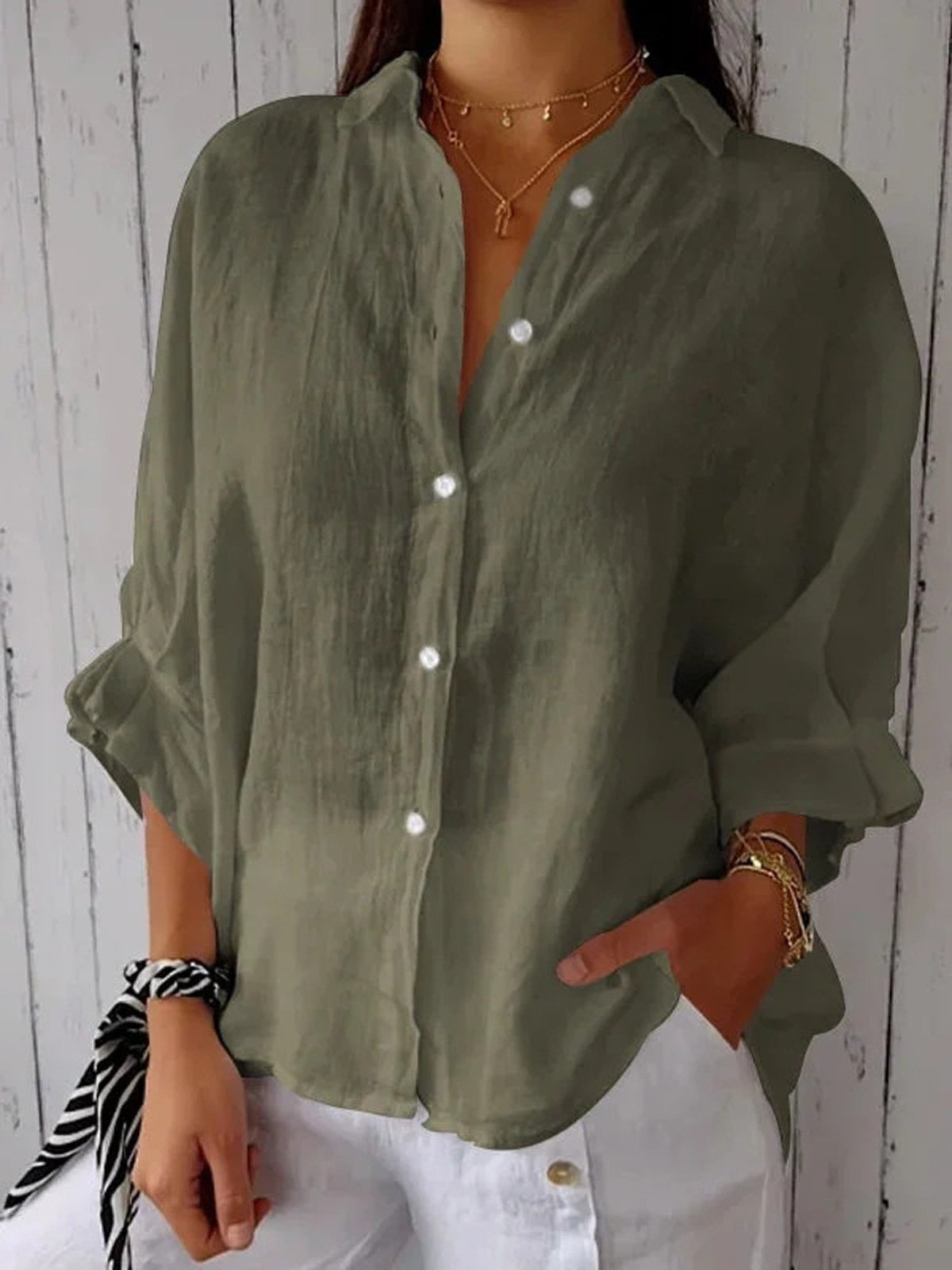 Women's Daily Plain 3/4 Sleeves Loose Shirt