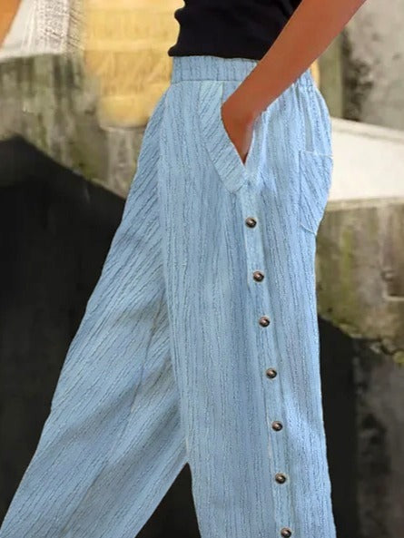 Plain Casual Buckle Micro-Elasticity Ankle Pants