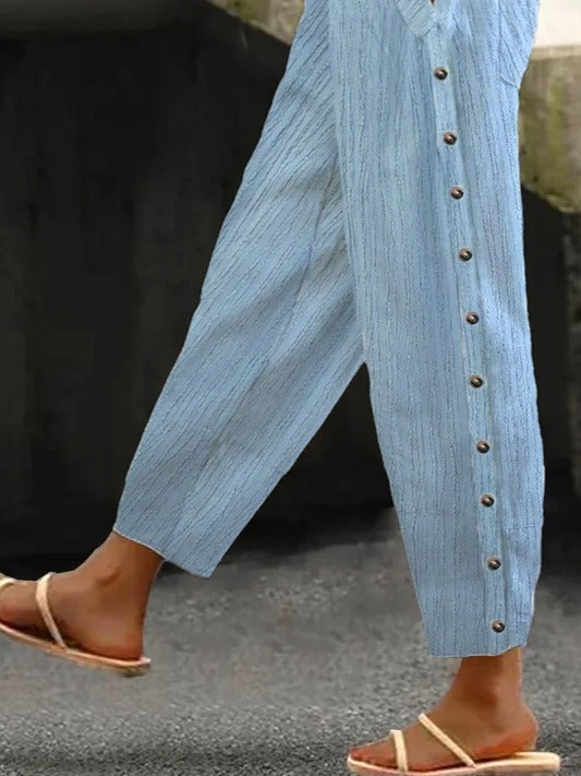 Plain Casual Buckle Micro-Elasticity Ankle Pants