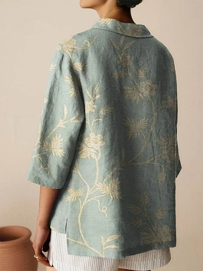 Casual Loose Fit Plants Notched Collar Shirt