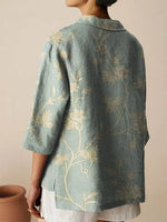 Casual Loose Fit Plants Notched Collar Shirt