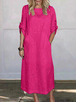 Loose Fit Plain Casual Crew Neck Dress