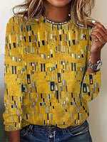 Yellow Vintage Abstract Pattern Print Stylish Blouse