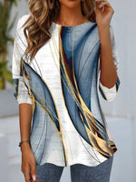 White Ombre Crew Neck Long Sleeve T-Shirt Spring/Fall Casual Daily Top