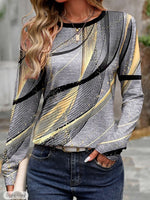 Abstract Jersey Crew Neck Long Sleeve T-Shirt Spring Fall Casual Daily Top