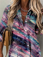Abstract Shirt Collar Long Sleeve Regular Loose Shirt