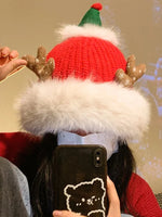 Christmas Cute Antlers Warm Thickened Winter Red Plush Hat