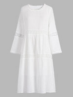 Crew Neck 3/4 Sleeves Cotton Loose Fit Comfy Midi Dress