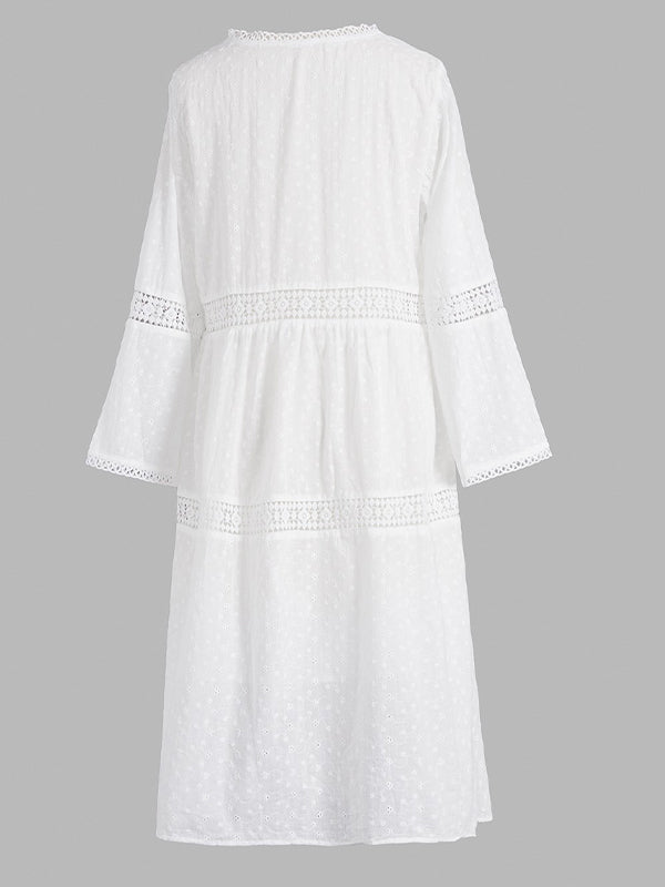 Crew Neck 3/4 Sleeves Cotton Loose Fit Comfy Midi Dress