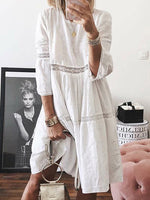Crew Neck 3/4 Sleeves Cotton Loose Fit Comfy Midi Dress