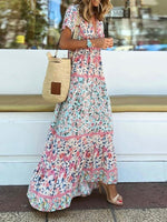 Floral Bohemia V-neck Short Sleeve Casual Maxi Dress