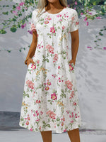 Floral Round Neck Short Sleeve Loose Midi Dress