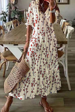 Floral V Neck Loose Casual Maxi Dress