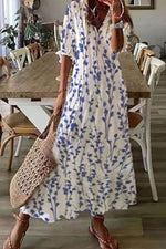 Floral V Neck Loose Casual Maxi Dress