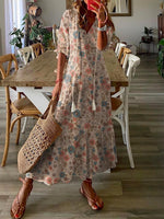Floral Print Half Sleeve Tassel Casual Maxi Dress