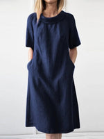 Casual Crew Neck Short Sleeve Cotton Blend Midi Dress