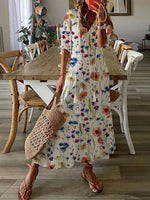Casual Floral V Neck Half Sleeve Woven Maxi Dress