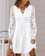 Plain V-neck Long Sleeve Comfy Lace Mini Dress