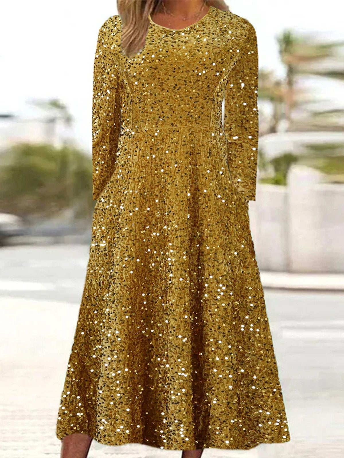 Geometric V Neck Long Sleeve Casual Maxi Dress