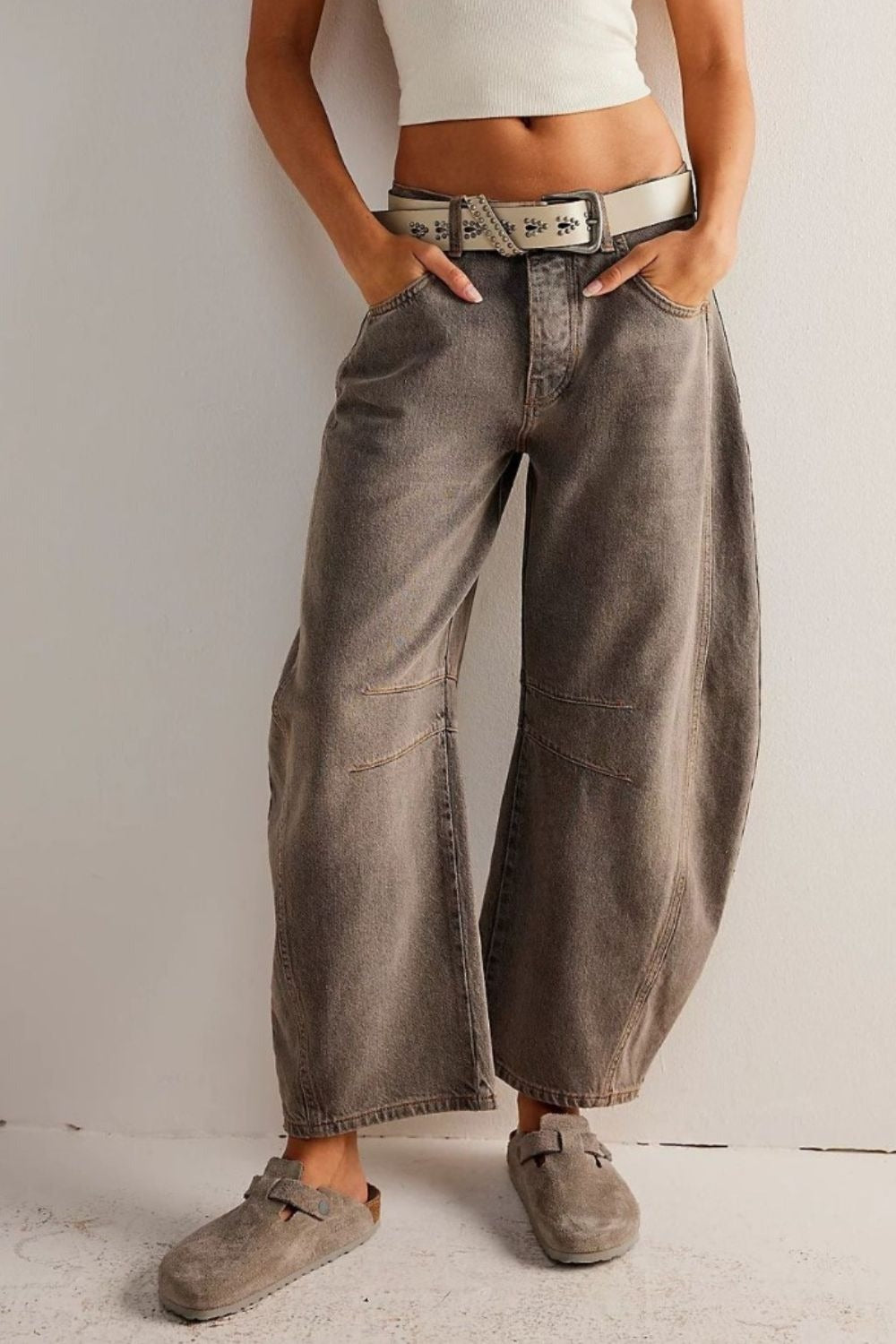 Solid Wide Leg Jeans with Pockets