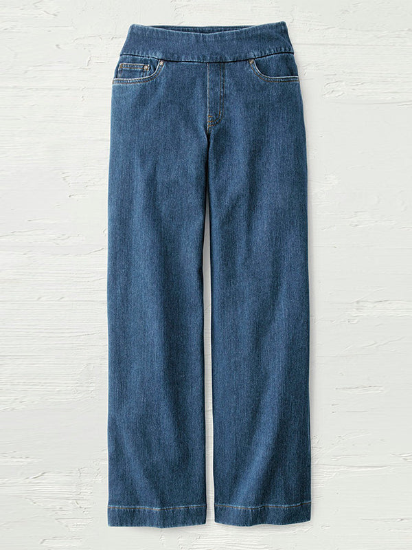 Knit Denim Wide-Leg Casual Jeans