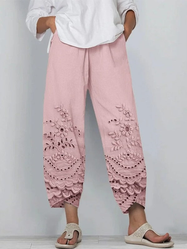 Floral Embroidered Lace Loose Pants