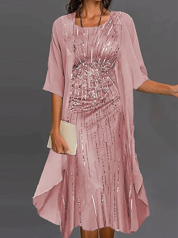 Floral Print Half Sleeve Crew Neck Casual Two Piece Dress