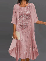 Floral Print Half Sleeve Crew Neck Casual Two Piece Dress