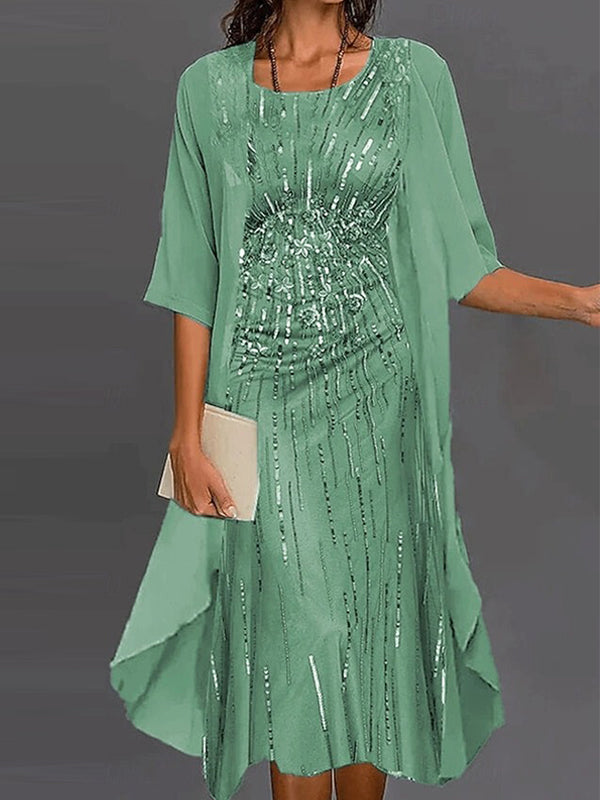 Floral Print Half Sleeve Crew Neck Casual Two Piece Dress