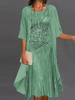 Floral Print Half Sleeve Crew Neck Casual Two Piece Dress