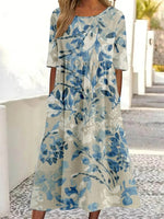 3D Print Crew Neck Half Sleeve Vintage Comfy Maxi Dress