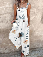 Gallus Spaghetti Loose Long Daily Vacation Floral Natural Overall Jumpsuit