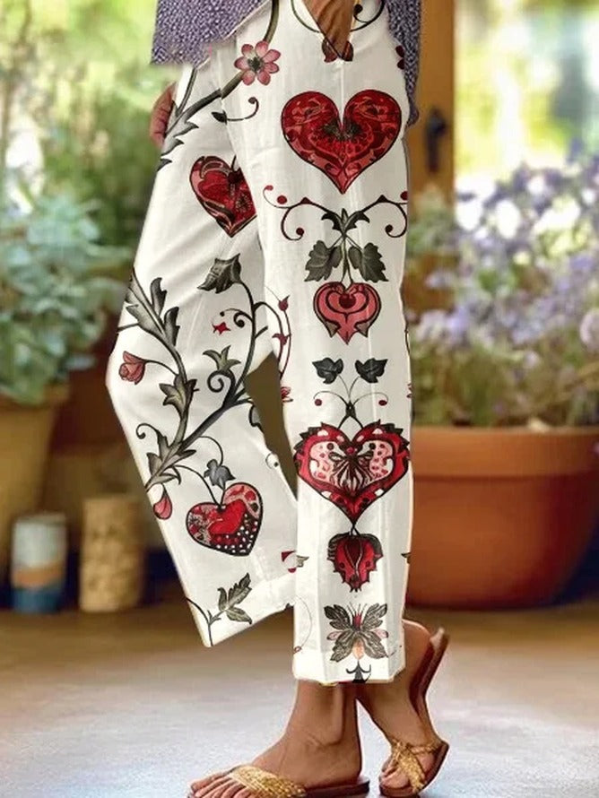 Trousers Straight Pants Daily Going Out Casual Printing Linen Blend Floral Spring/Fall Pants