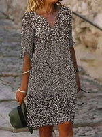 Floral V Neck Half Sleeve H-Line Casual Mini Dress