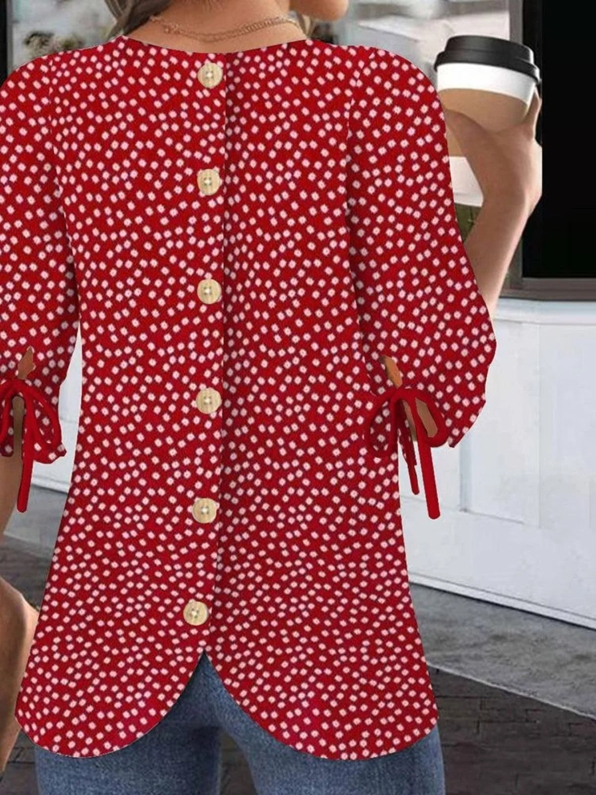 Floral Crew Neck Balloon Half Sleeve Loose Blouse